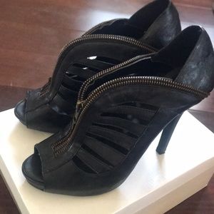 Forever21 black leather zipper peep toe heel